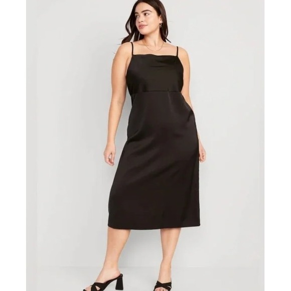 Old Navy Dresses & Skirts - Old Navy Black Cowl Neck Satin Midi Slip Dress Size XL Goth Whimsigoth Romantic